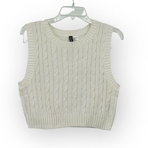 H&M Sleeveless Cable Knit Crop Sweater In Cream Size S - Picture 3 of 7